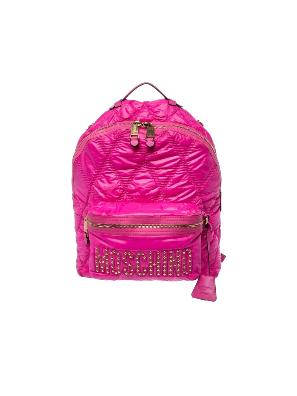 Moschino Quilted Hot Pink Large Nylon Backpack w/ Gold Studded Logo